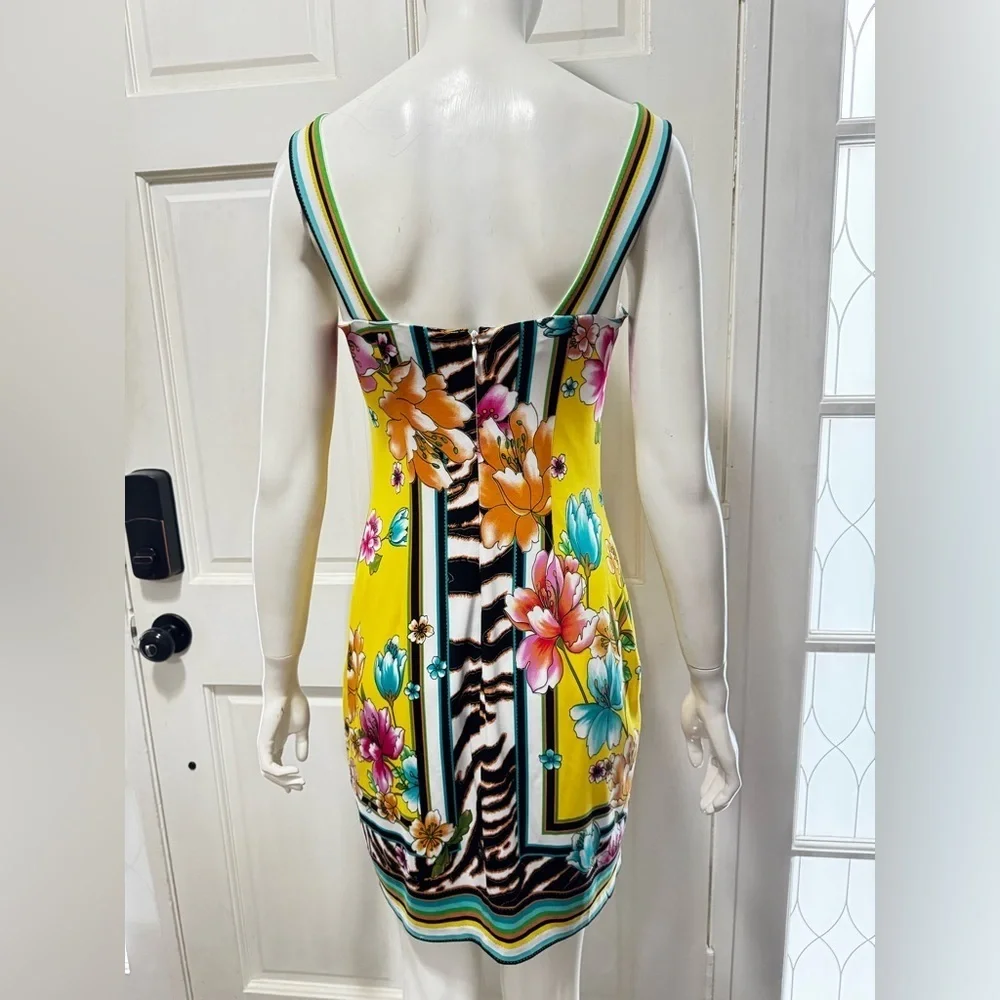 Cache Vintage Tropical Floral Tiger Print Dress Summer Beach Sz 8 P-45